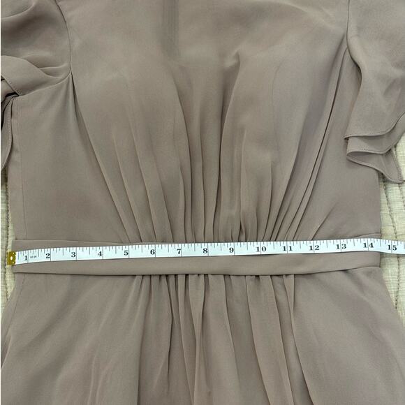 AZAZIE Special Occasions Long Taupe Modest Cut Ruffle Short Sleeve Sz 6 - Picture 5 of 5